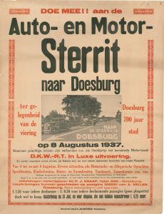 E14 Auto en motor-sterrit ter gelegenheid van Doesburg 700 jaar stad 8 augustus 1937 Doesburg